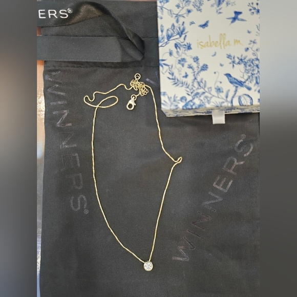 Isabella M 14K Gold Plated Sterling Silver Cubic Zirconia Pendant 16 +2 - Picture 2 of 7